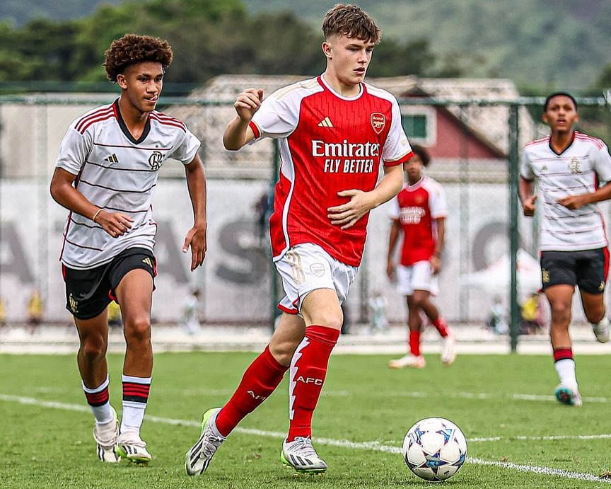 Ceadach O'Neill playing on trial with Arsenal (Photo via O'Neill on Instagram)