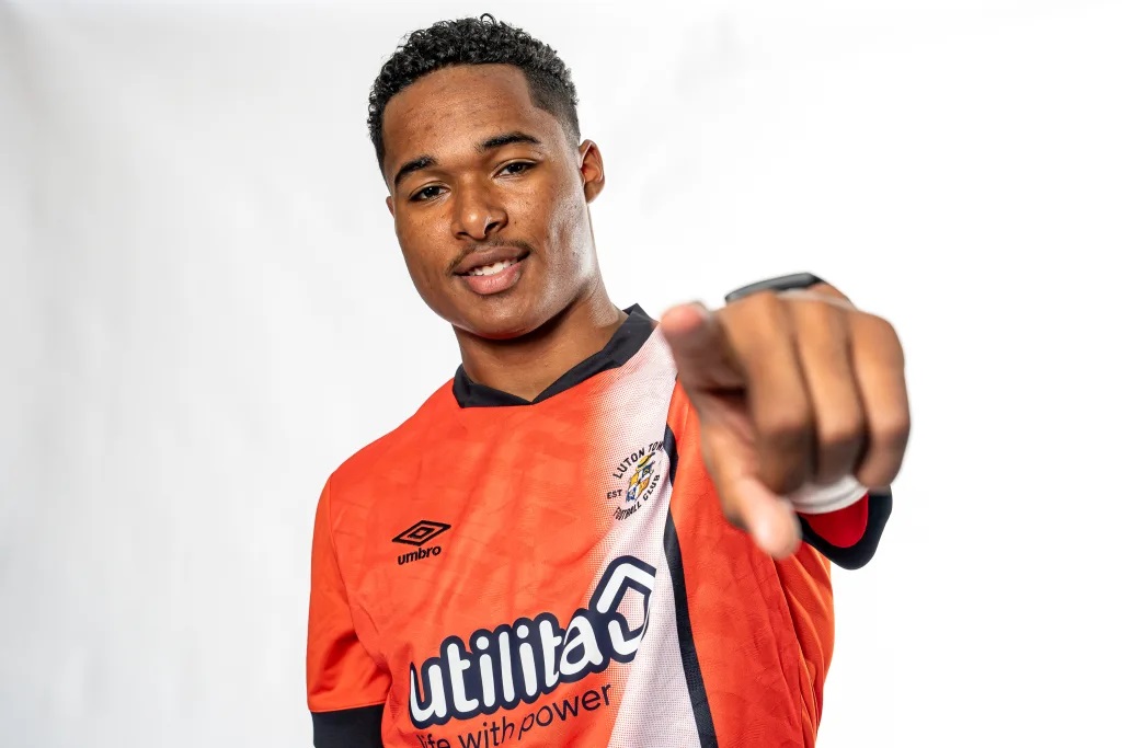 Reuell Walters after signing for Luton Town (Photo via LutonTown.co.uk)