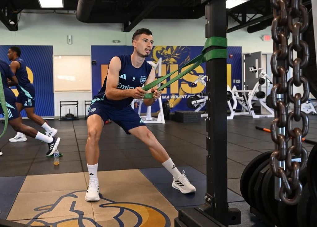 Gabriel Martinelli back in training with Arsenal (Photo via Arsenal.com)