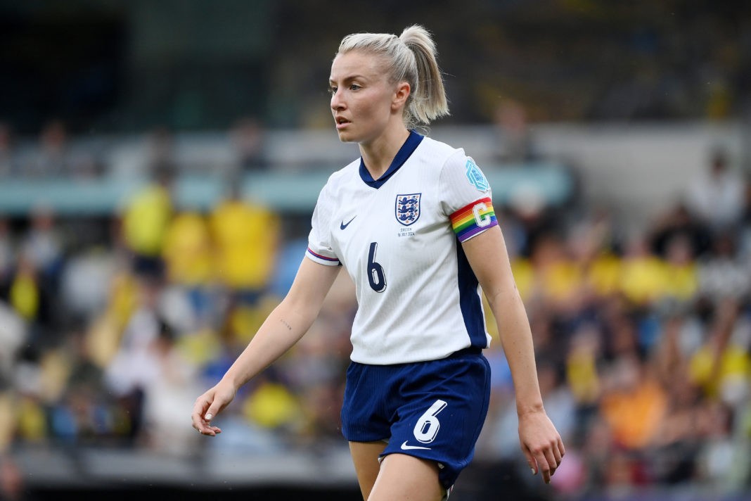 GOTHENBURG, SWEDEN - JULY 16: Leah Williamson of England looks on during the UEFA Women's EURO 2025 qualifying match between Sweden and England at Gamla Ullevi on July 16, 2024 in Gothenburg, Sweden. (Photo by David Lidstrom/Getty Images)