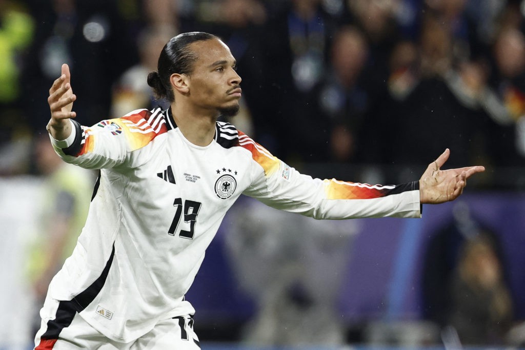 TOPSHOT - Germany's midfielder #19 Leroy Sane reacts during the UEFA Euro 2024 round of 16 football match between Germany and Denmark at the BVB Stadion Dortmund in Dortmund on June 29, 2024. (Photo by KENZO TRIBOUILLARD/AFP via Getty Images)