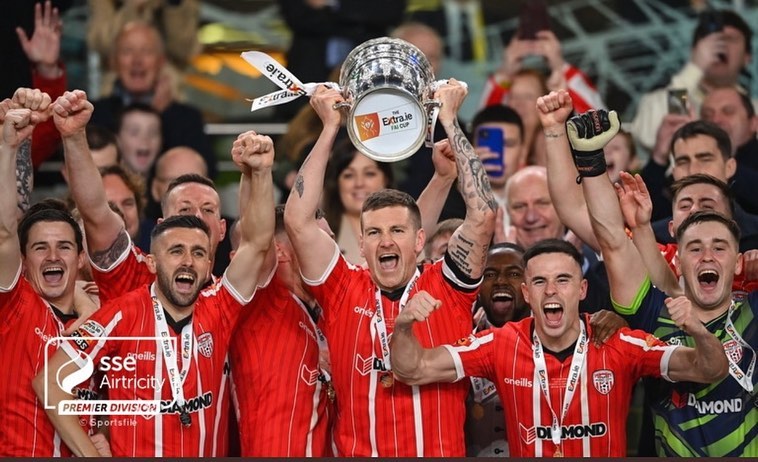 Jordan McEneff (2nd from right) celebrating Derry City's FAI Cup win (Photo via McEneff on Instagram)