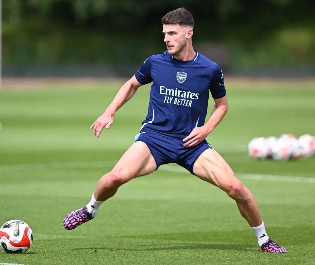 Declan Rice in training with Arsenal (Photo via Arsenal.com)