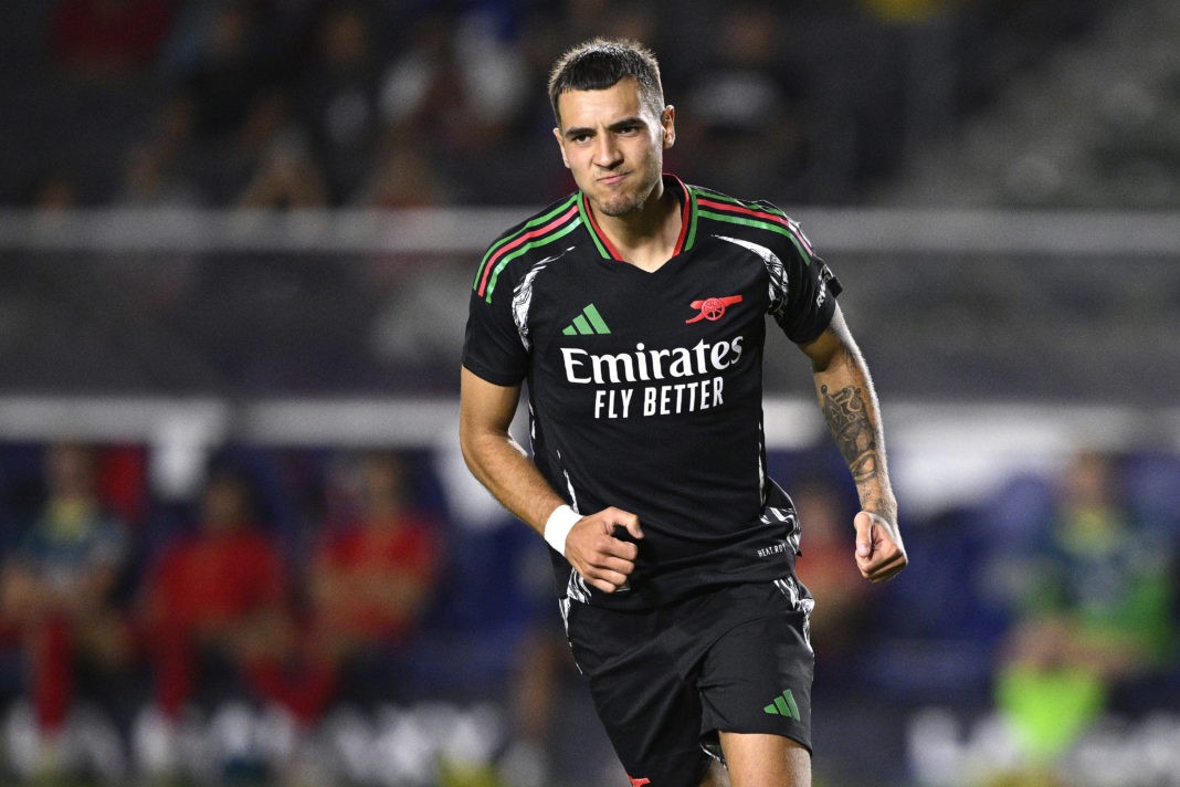 CARSON, CALIFORNIA - JULY 24: Jakub Kiwior #15 of Arsenal FC celebrates after scoring during the penalty kick shootout against AFC Bournemouth at Dignity Health Sports Park on July 24, 2024 in Carson, California. (Photo by Orlando Ramirez/Getty Images)