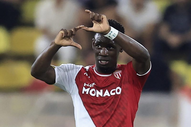 Monaco's US forward #29 Folarin Balogun celebrates scoring his team's second goal during the French L1 football match between AS Monaco and Olympique de Marseille at the Louis II Stadium (Stade Louis II) in the Principality of Monaco on September 30, 2023. (Photo by Valery HACHE / AFP) (Photo by VALERY HACHE/AFP via Getty Images)