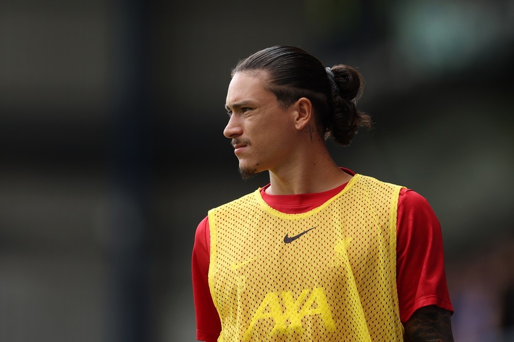 IPSWICH, ENGLAND: Darwin Nunez of Liverpool looks on during the Premier League match between Ipswich Town FC and Liverpool FC at Portman Road on August 17, 2024. (Photo by Julian Finney/Getty Images)