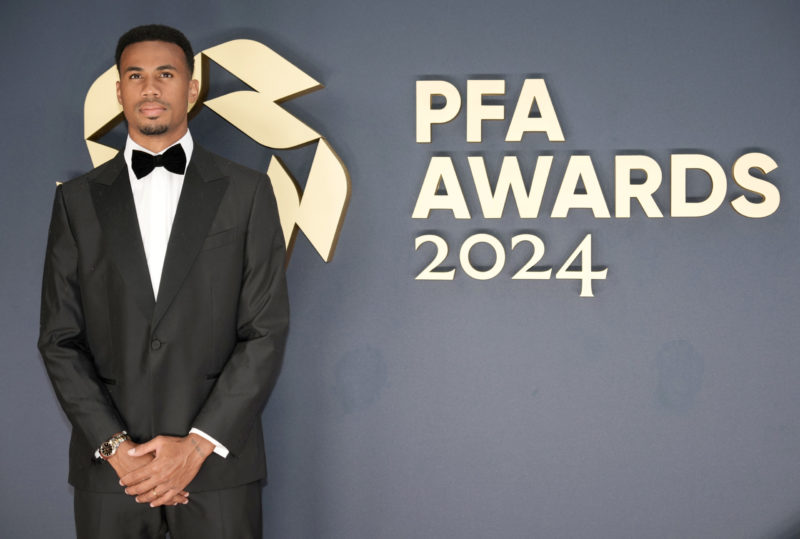 MANCHESTER, ENGLAND - AUGUST 20: Gabriel Magalhães attends the PFA Awards 2024 at Manchester Opera House on August 20, 2024 in Manchester, England. (Photo by Christopher Furlong/Getty Images)