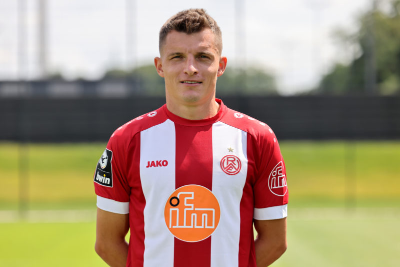 ESSEN, GERMANY - JULY 13: Thomas Eisfeld of Rot-Weiss Essen poses during the team presentation at Training Ground on July 13, 2023 in Essen, Germany. (Photo by Christof Koepsel/Getty Images)