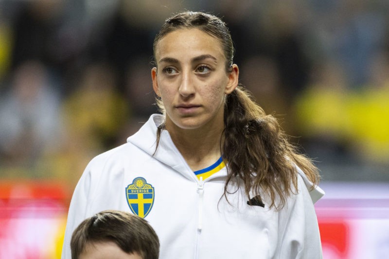 STOCKHOLM, SWEDEN - FEBRUARY 28: Rosa Kafaji of Sweden during the UEFA Women's Nations League Promotion & Relegation Second Leg Match between Sweden and Bosnia and Herzegovina at Tele2 Arena on February 28, 2024 in Stockholm, Sweden. (Photo by Michael Campanella/Getty Images)