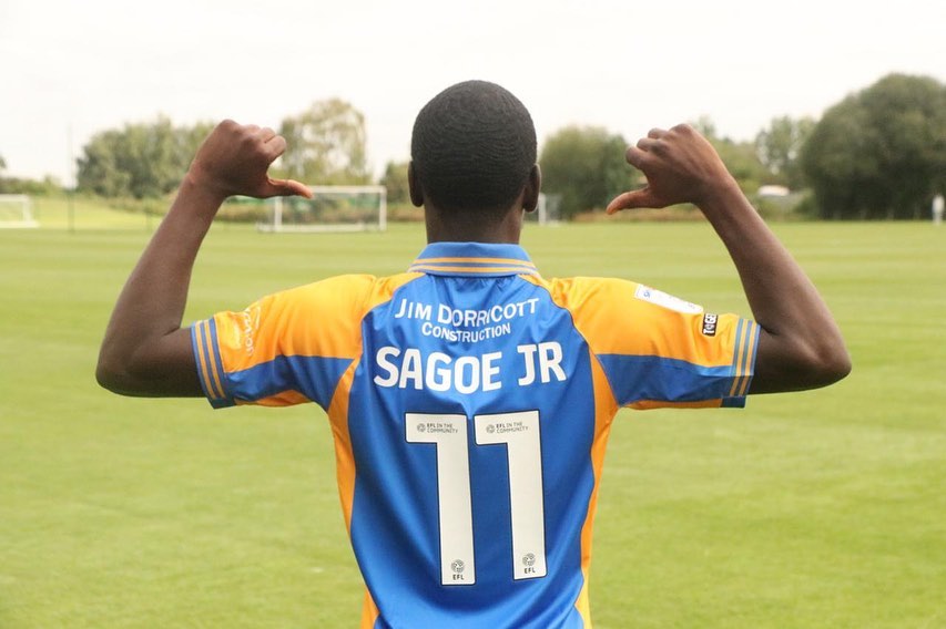 Charles Sagoe Jr. after signing for Shrewsbury Town (Photo via Sagoe Jr. on Instagram)