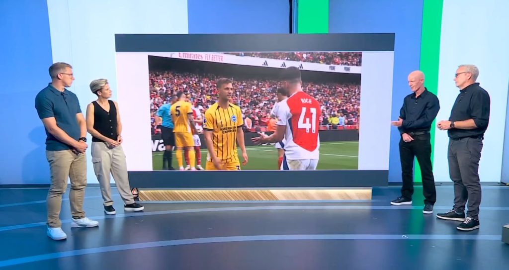 Dermot Gallagher assessing Declan Rice's clash with Joel Veltman (Photo via Sky Sports News)