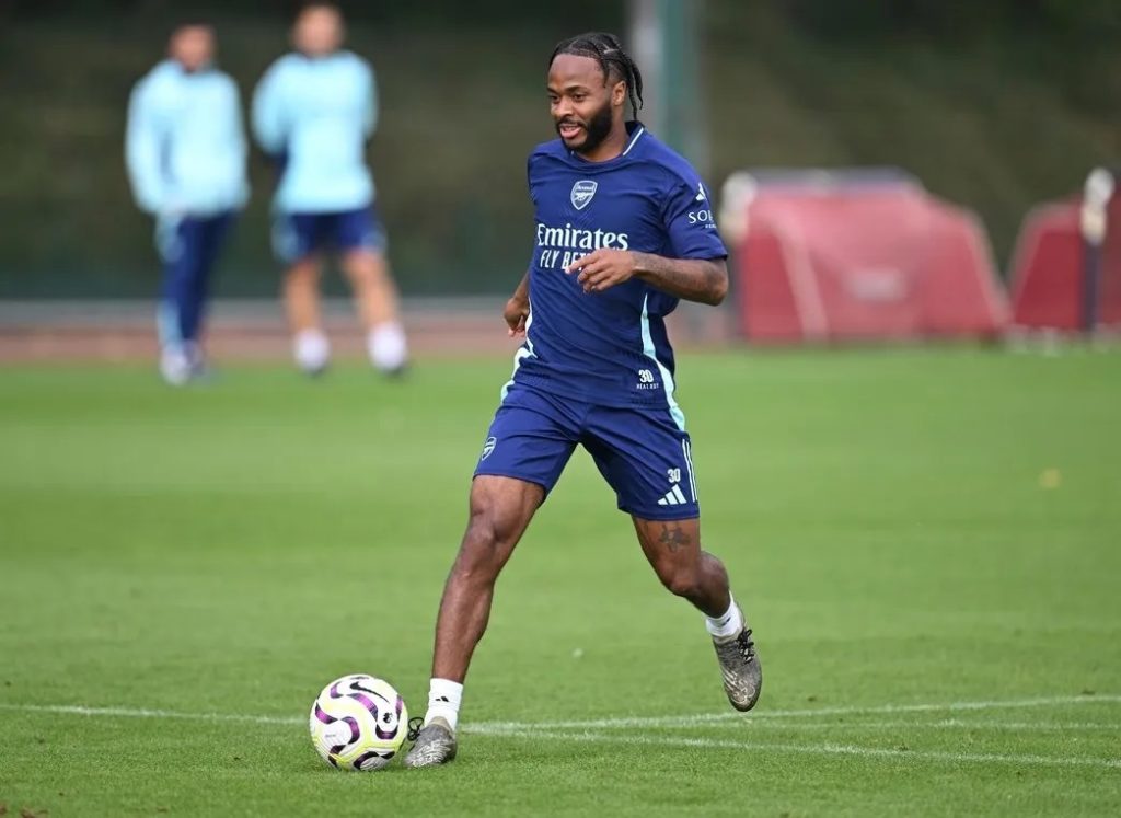 Raheem Sterling in training with Arsenal (Photo via Arsenal.com)