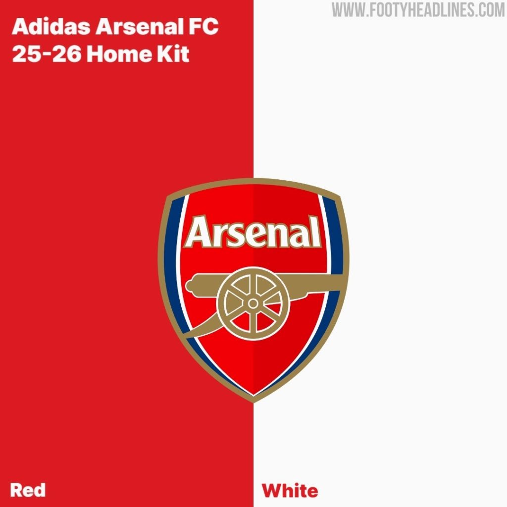 Arsenal 2025/26 home kit colours (Graphic via FootyHeadlines.com)