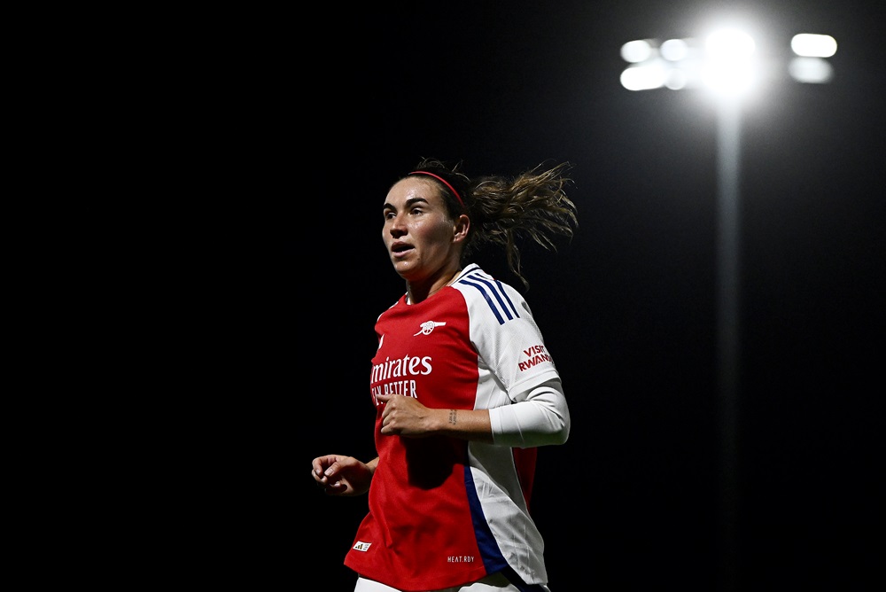 BOREHAMWOOD, ENGLAND: Mariona Caldentey of Arsenal during the UEFA Women's Champions League 2024/25 Second Round Second Leg match between Arsenal and Hacken at Meadow Park on September 26, 2024. (Photo by Harry Murphy/Getty Images)