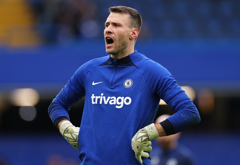 LONDON, ENGLAND: Marcus Bettinelli of Chelsea during the Premier League match between Chelsea FC and Aston Villa at Stamford Bridge on April 1, 2023. (Photo by Marc Atkins/Getty Images)