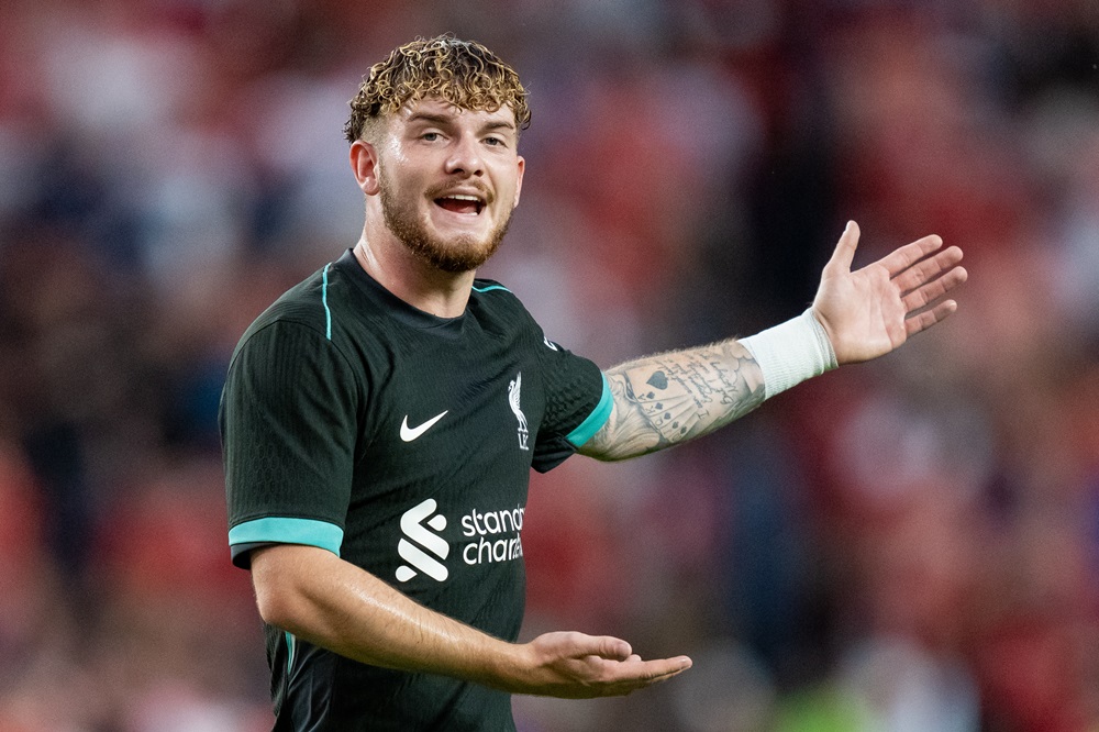 COLUMBIA, SOUTH CAROLINA: Harvey Elliott of Liverpool looks on during their pre-season friendly match against Manchester United at Williams-Brice Stadium on August 03, 2024. (Photo by Jacob Kupferman/Getty Images)