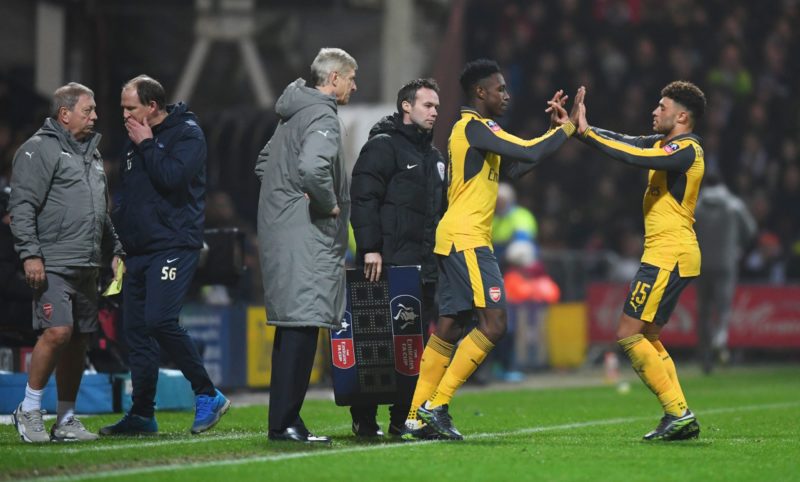 PRESTON, ENGLAND - JANUARY 07:  Danny Welbeck of Arsenal replaces Alex Oxlade-Chamberlain of Arsenal as a substitute during the Emirates FA Cup Third Round match between Preston North End and Arsenal at Deepdale on January 7, 2017 in Preston, England.  (Photo by Michael Regan/Getty Images)