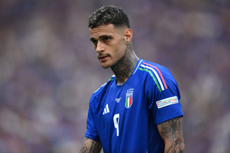 BERLIN, GERMANY - JUNE 29: Gianluca Scamacca of Italy during the UEFA EURO 2024 round of 16 match between Switzerland and Italy at Olympiastadion on June 29, 2024 in Berlin, Germany. (Photo by Justin Setterfield/Getty Images)