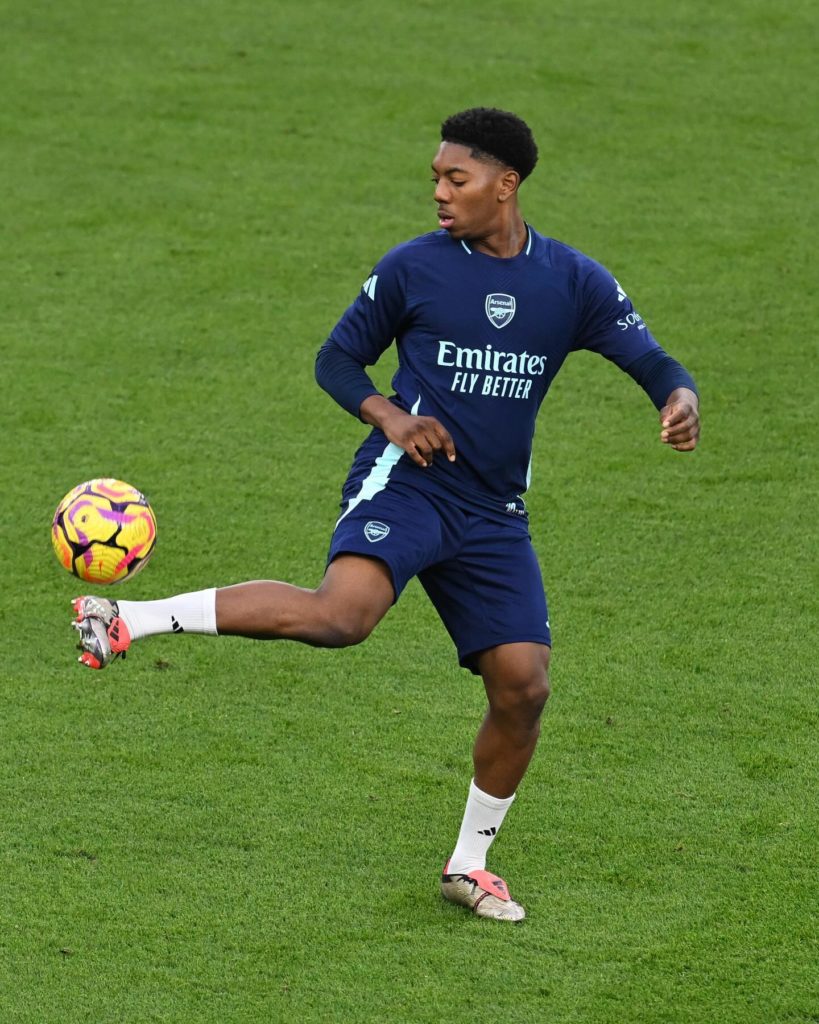 Myles Lewis-Skelly trains with the Arsenal first team at the Emirates Stadium (Photo via Arsenal on Instagram)