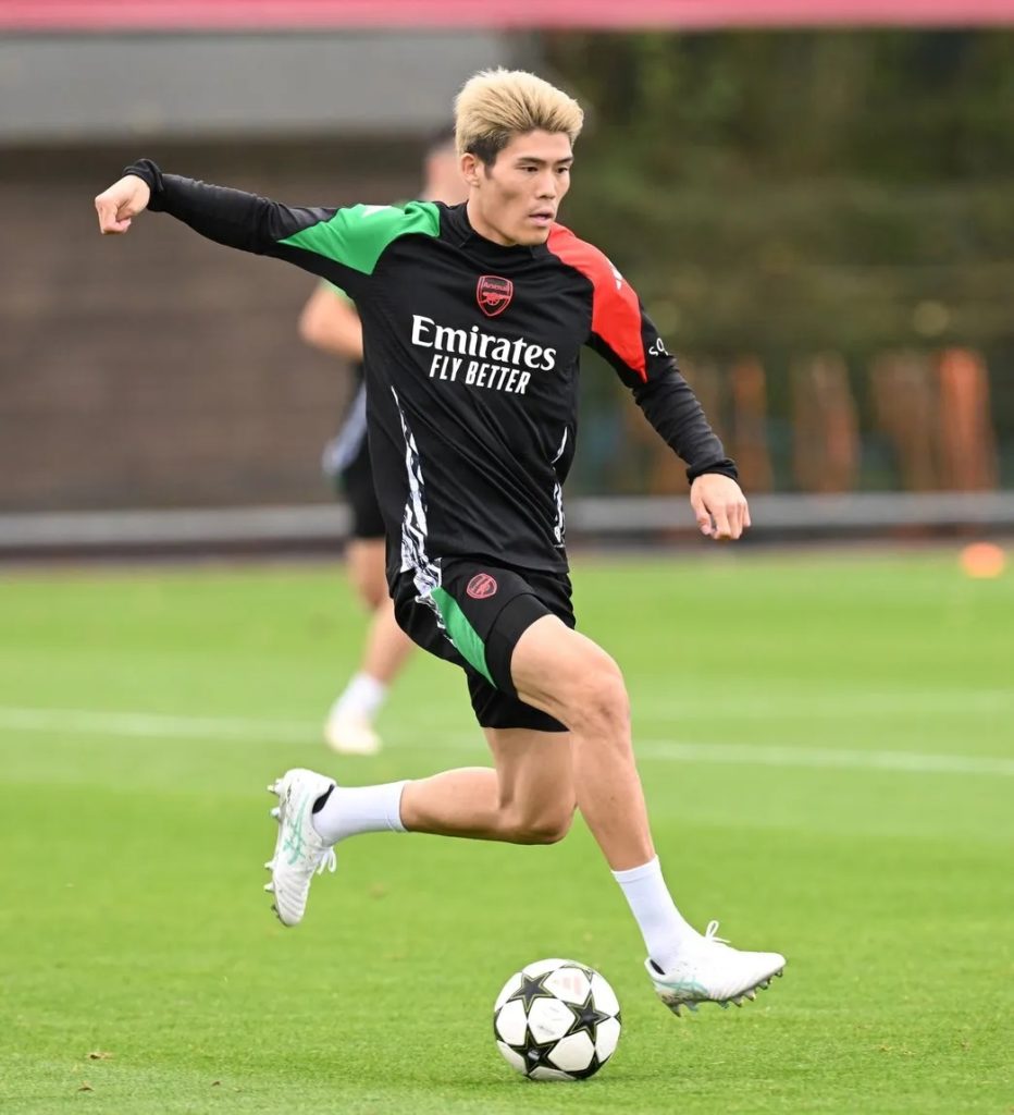 Takehiro Tomiyasu in training with Arsenal (Photo via Arsenal.com)