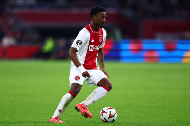 AMSTERDAM, NETHERLANDS - SEPTEMBER 26: Jorrel Hato of Ajax in action during the UEFA Europa League 2024/25 League Phase MD1 match between AFC Ajax and Besiktas JK at Johan Cruijff Arena on September 26, 2024 in Amsterdam, Netherlands. (Photo by Dean Mouhtaropoulos/Getty Images)