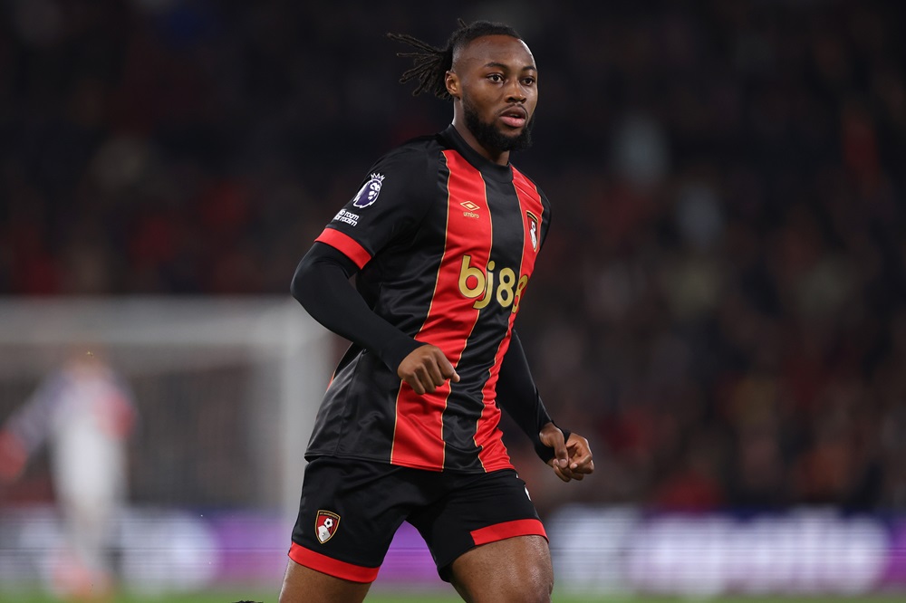 BOURNEMOUTH, ENGLAND: Antoine Semenyo of AFC Bournemouth during the Premier League match between AFC Bournemouth and Southampton FC at Vitality Stadium on September 30, 2024. (Photo by Michael Steele/Getty Images)