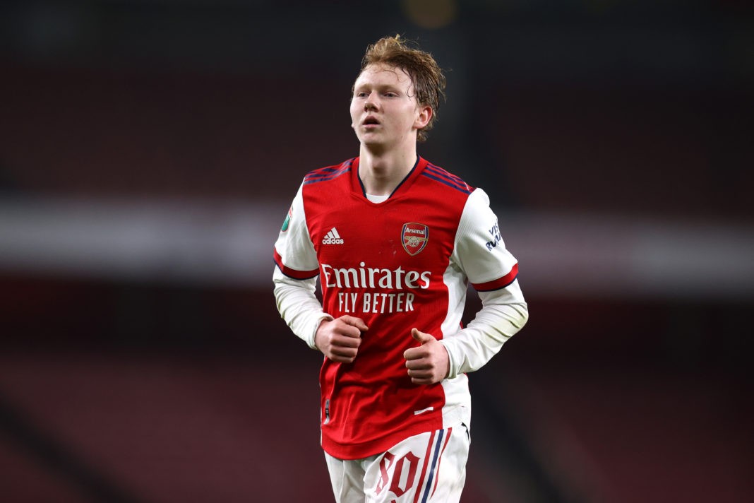 LONDON, ENGLAND - JANUARY 11: Jack Henry-Francis of Arsenal during the Papa John's Trophy match between Arsenal U21 and Chelsea U21 at Emirates Stadium on January 11, 2022 in London, England. (Photo by Alex Pantling/Getty Images)