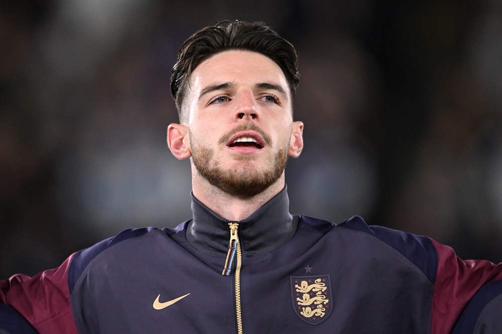 HELSINKI, FINLAND: Declan Rice of England during the UEFA Nations League 2024/25 League B Group B2 match between Finland and England at Helsinki Olympic Stadium on October 13, 2024. (Photo by Justin Setterfield/Getty Images)