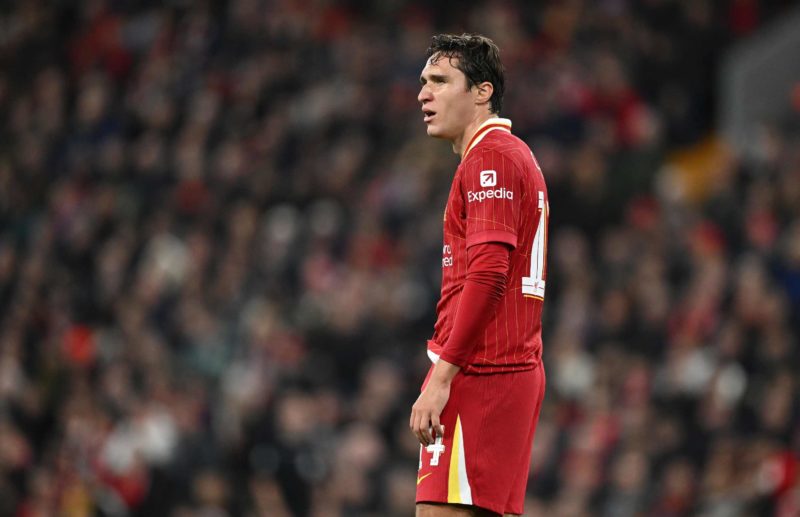 LIVERPOOL, ENGLAND - SEPTEMBER 25: Federico Chiesa of Liverpool during the Carabao Cup Third Round match between Liverpool and West Ham United at Anfield on September 25, 2024 in Liverpool, England. (Photo by Dan Mullan/Getty Images)