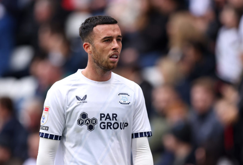 PRESTON, ENGLAND - SEPTEMBER 22: Sam Greenwood of Preston North End reacts after being shown a red card during the Sky Bet Championship match between Preston North End FC and Blackburn Rovers FC at Deepdale on September 22, 2024 in Preston, England. (Photo by Gary Oakley/Getty Images)