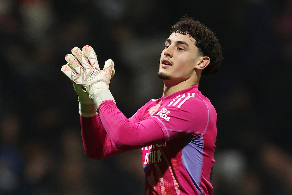 PRESTON, ENGLAND: Tommy Setford of Arsenal looks on during the Carabao Cup Fourth Round match between Preston North End and Arsenal at Deepdale on October 30, 2024. (Photo by Jan Kruger/Getty Images)