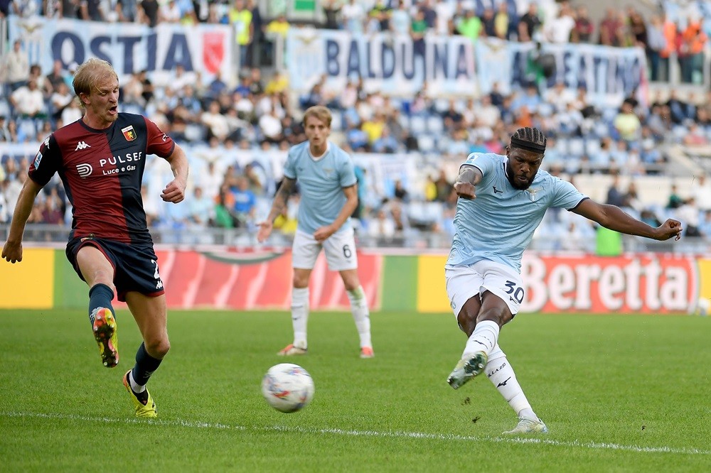 ROME, ITALY: Nuno Tavares of SS Lazio in action during the Serie A match between SS Lazio and Genoa at Stadio Olimpico on October 27, 2024. (Photo by Marco Rosi - SS Lazio/Getty Images)