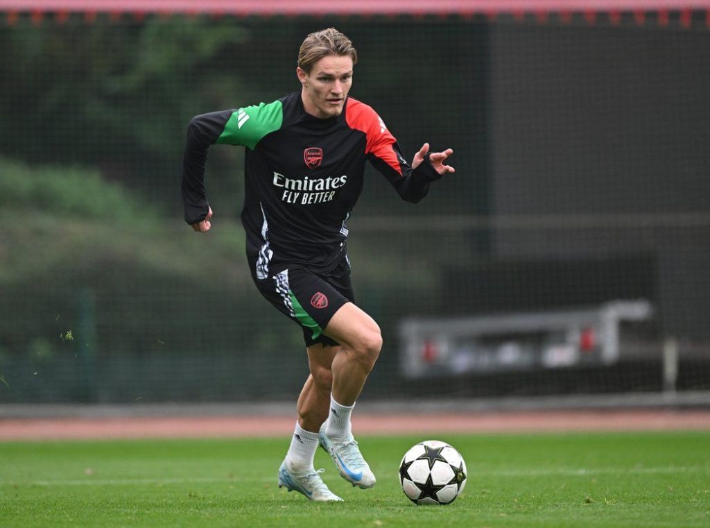 Martin Ødegaard back in training with Arsenal (Photo via Arsenal.com)