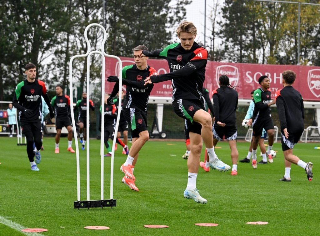 Martin Ødegaard back in training with Arsenal (Photo via Arsenal.com)