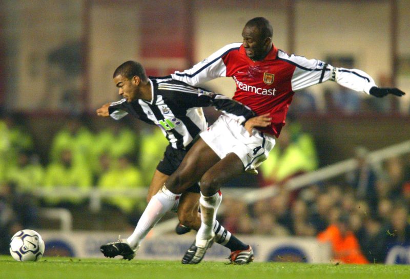 18 Dec 2001: Patrick Vieira of Arsenal battles for the ball with Kieron Dyer of Newcastle during the FA Barclaycard Premiership match between Arsenal and Newcastle United at Highbury, London. DIGITAL IMAGE Mandatory Credit: Phil Cole/ALLSPORT